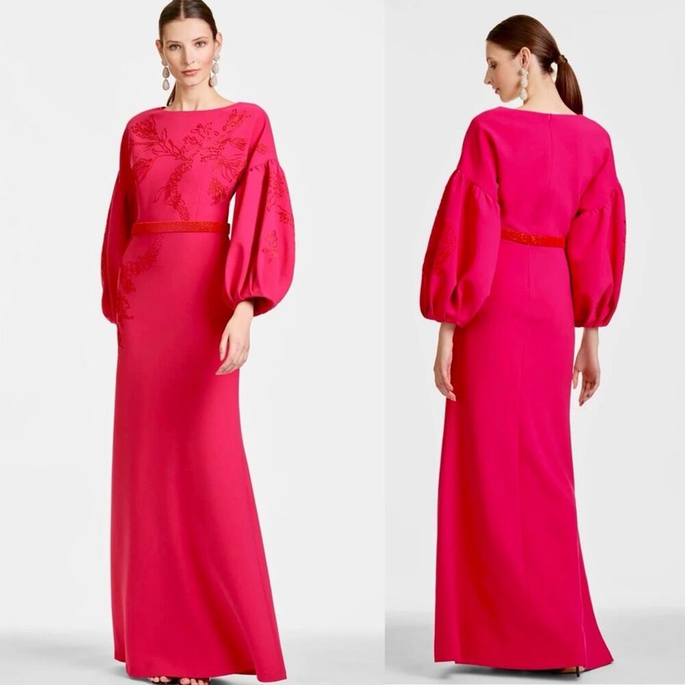 Sachin & Babi Aria Long Sleeve Embroidered Dress Fuchsia Gown Size 2 NEW